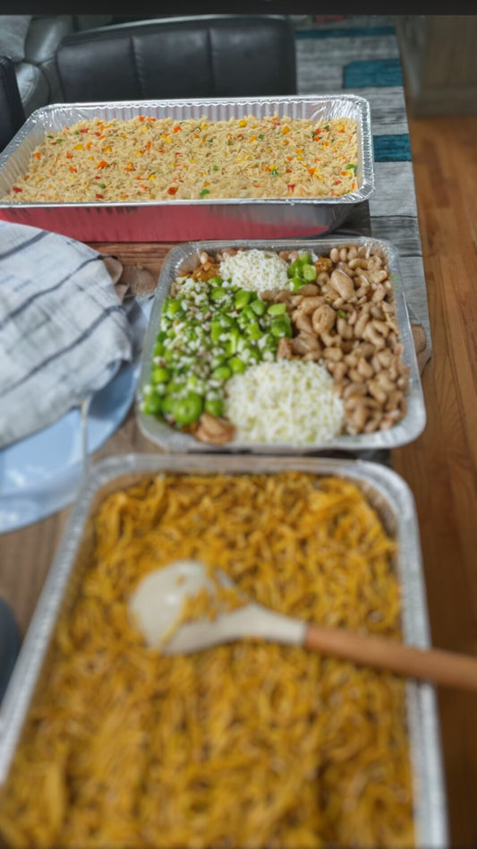 Delicious Party Platter with Rice, Cashews, Edamame, Cheese, and Noodles